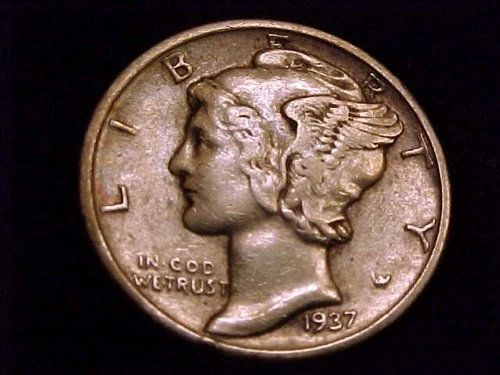 1937-D  Mercury Dime, Very Fine  Grade.