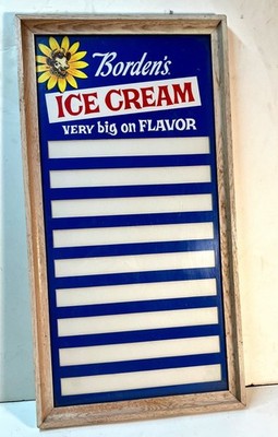Vintage Borden's Soda Fountain Ice Cream Flavor sign W/ Elsie Original Oak Frame