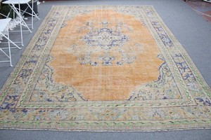 7,5x10,4 ft Rug, Vintage Rug, Turkish Orange Wool Oriental Rug