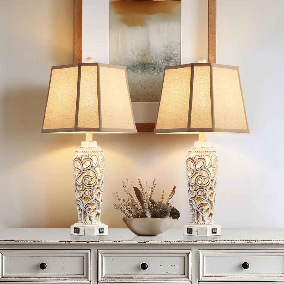 27-дюймовые деревенские настольные лампы набор из 2 для гостиной с портами USB A+, винтажные новые... - Изображение 4 из 4