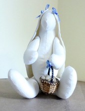 Vintage Plush Bunny with Basket of Eggs - 5 inches Tall