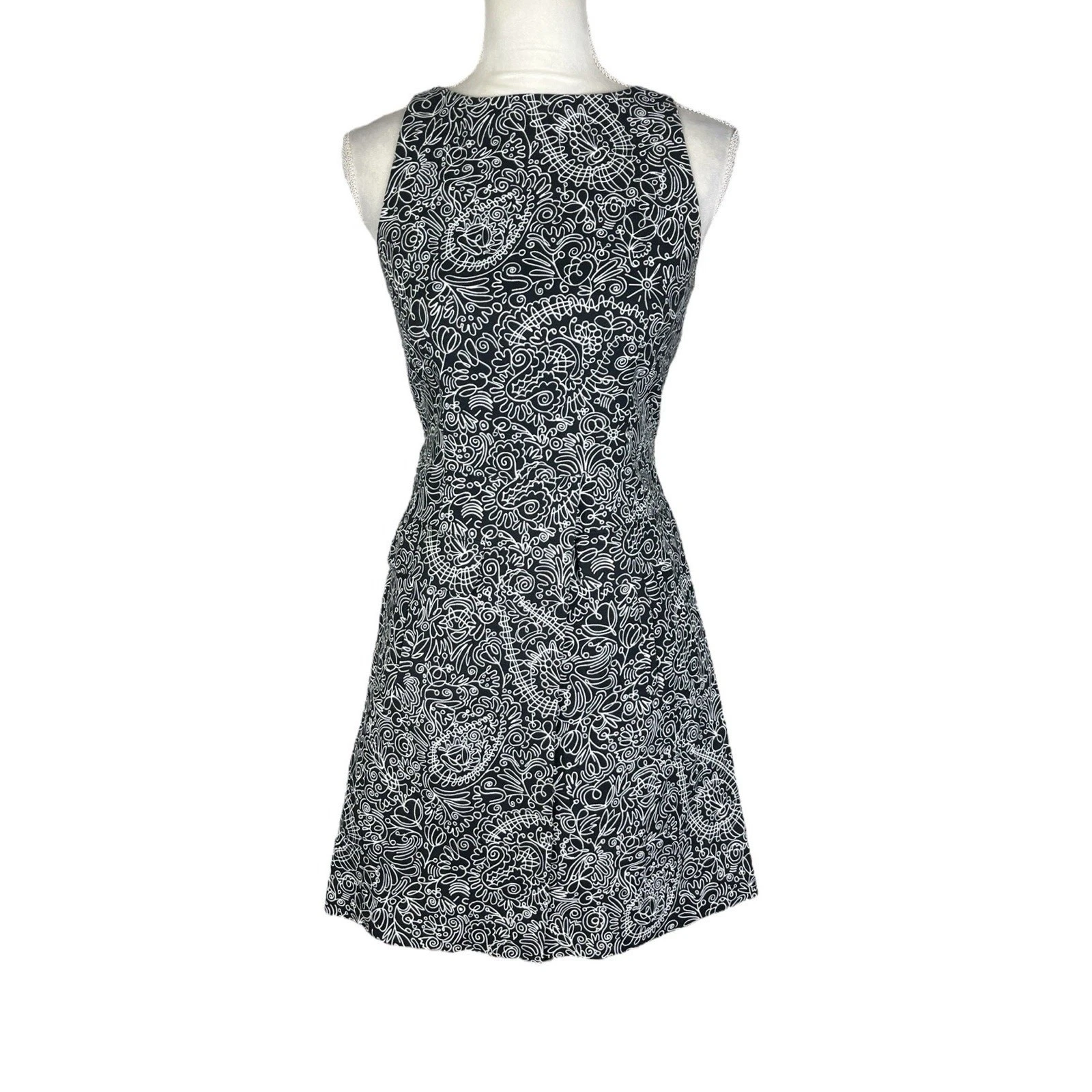 Abito tubino Tory Burch Paisley Doodle bianco e nero finto avvolgente zip taglia 2