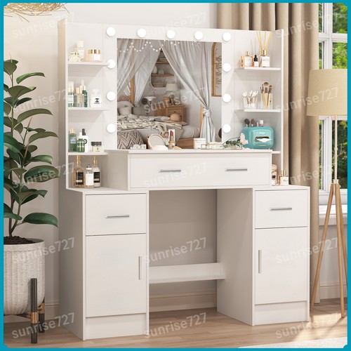 Bedroom Vanity Desk with Large LED Makeup Mirror Dressing Table with Drawers - Picture 2 of 8