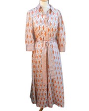Gallery Silky Shirt Dress Long Orange Geometric Pattern UK Size 8 Charity Sale