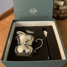 Lenox Pewter Child Baby Mug and Spoon Set- Original Box Vintage Kirk Stieff