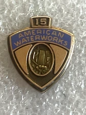 Vintage  American WaterWorks 15 Yr numbered 10K GF Badge pin (B)
