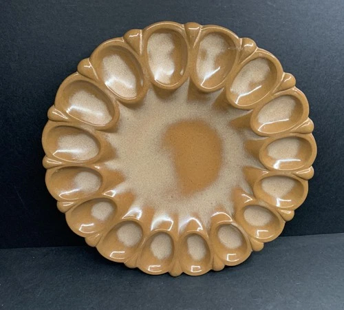 Vintage Frankoma Pottery 819  Brown Deviled Egg Plate Serving Platter Holds 16