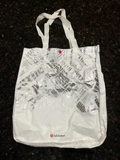 Lulu Reusable Shopping Bag Snap Closure White Graphic Quotes Handles Large 15"