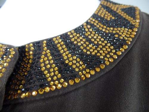 quacker factory Womens Small Brown Beaded Cotton Blend Denim Long Sleeve Jacket - Picture 3 of 9