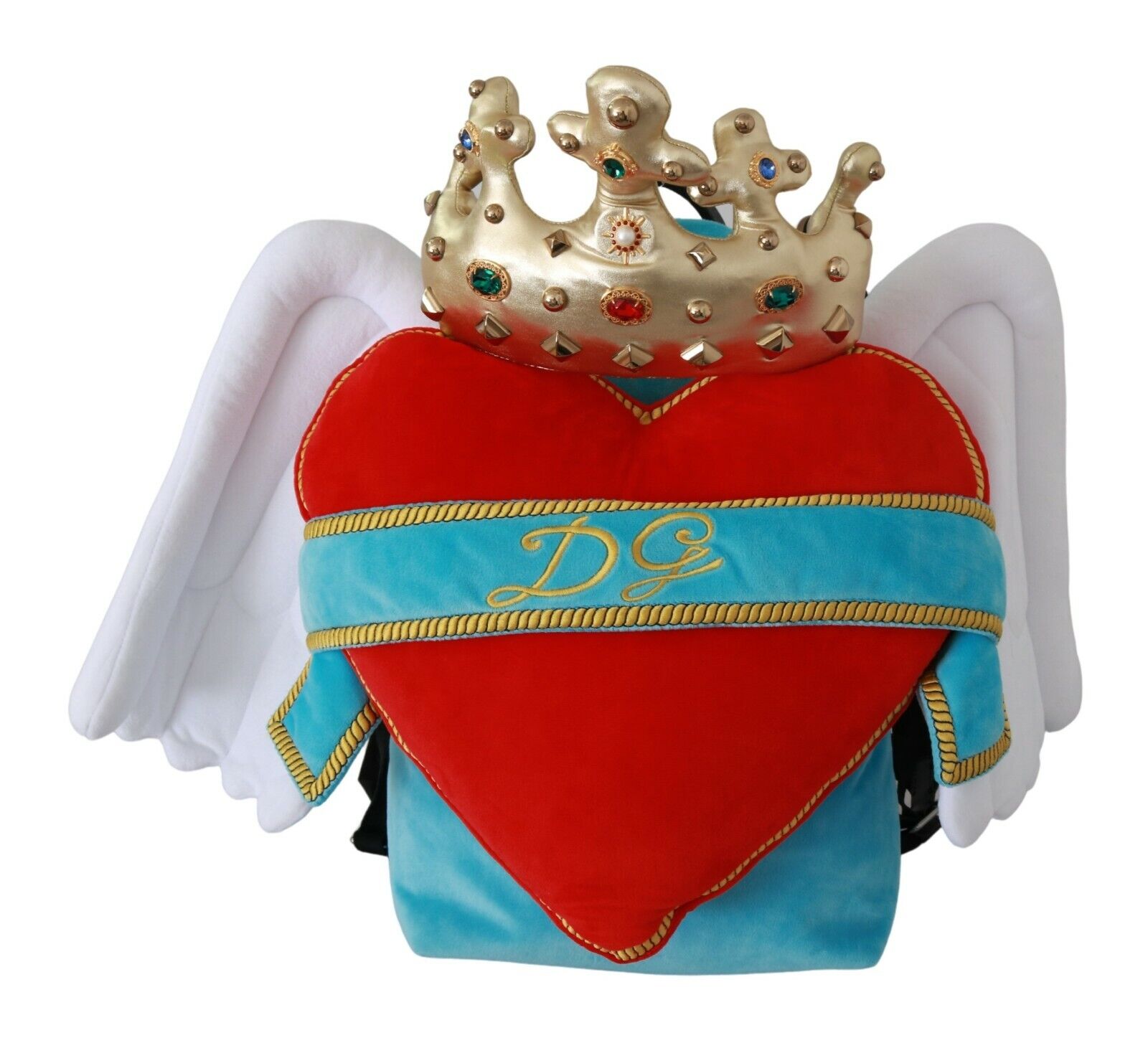 DOLCE & GABBANA Bag Red Blue Heart Wings DG Crown School Backpack RRP $2500