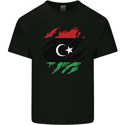 Zerrissen Libyen Flagge Libyscher Tag Fußball Herren Baumwolle T-Shirt Tee Top