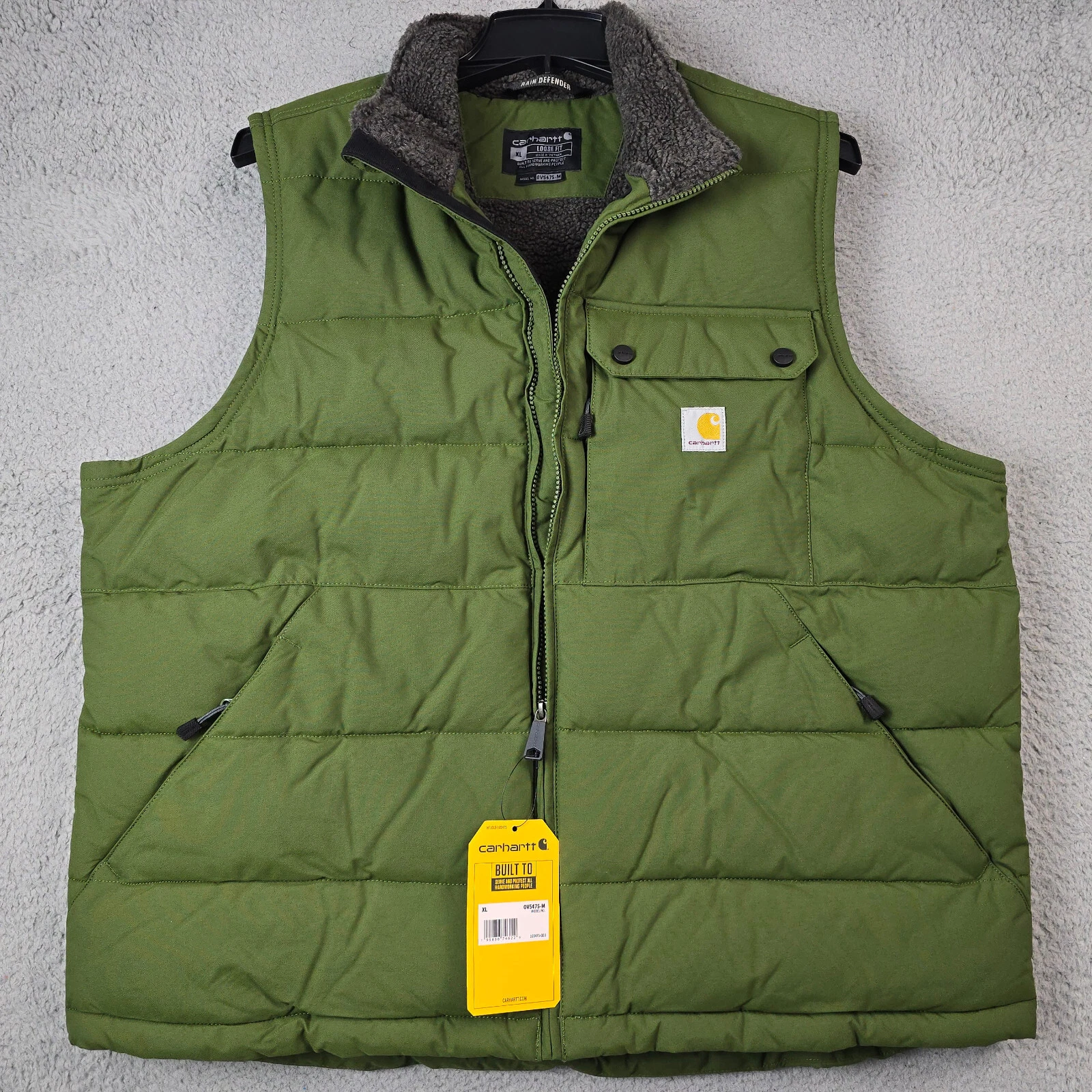 CARHARTT PUFFY INSULATED VEST MENS Extra Large XL GREEN OUTDOORS Full Zip NWT