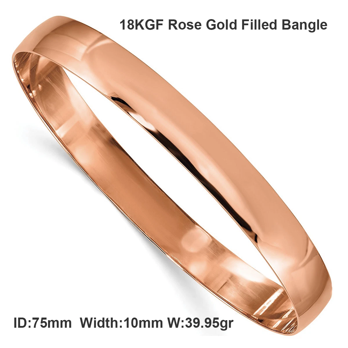 Bracciale Bangle Rigido In Oro Rosa Pieno 18kt Gold Filled - 20 Cm - Fatto In Australia