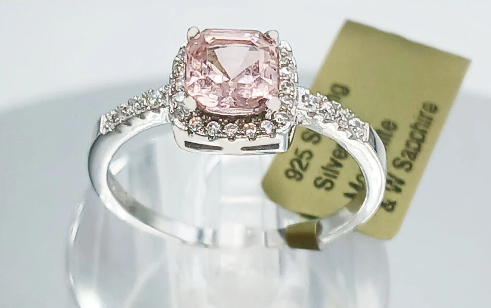 ANILLO MORGANITA Y ZAFIRO BLANCO GENUINO 0,92 quilates plata .925 - Nuevo con etiqueta Foto 2 de 4