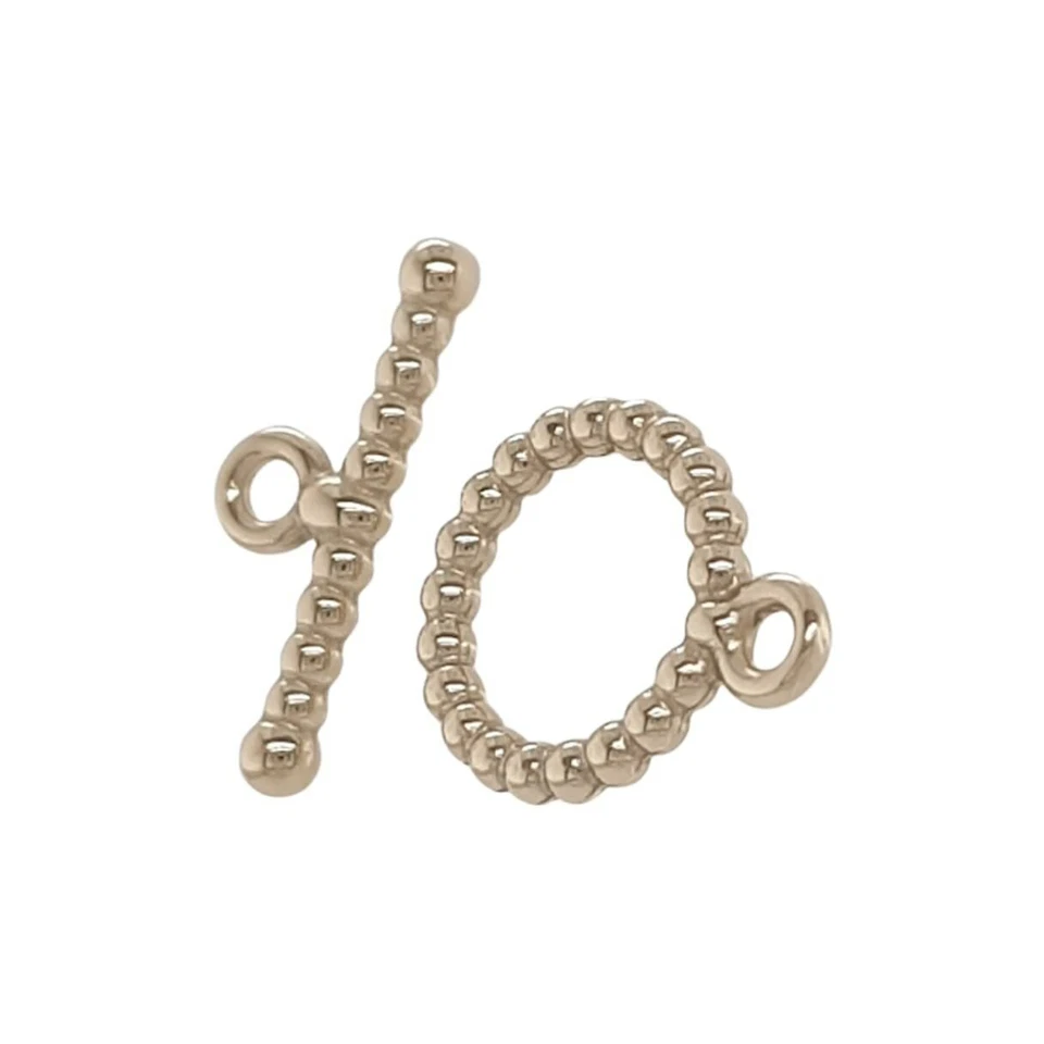 14K Solid Yellow Gold Beaded Toggle Clasp Striking Beaded Ring and Bar USA - Image 3 of 4