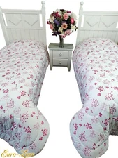 RARE VINTAGE D. PORTHAULT PARIS PINK  FLORAL OVERSIZED TWIN COMFORTER BEDDING