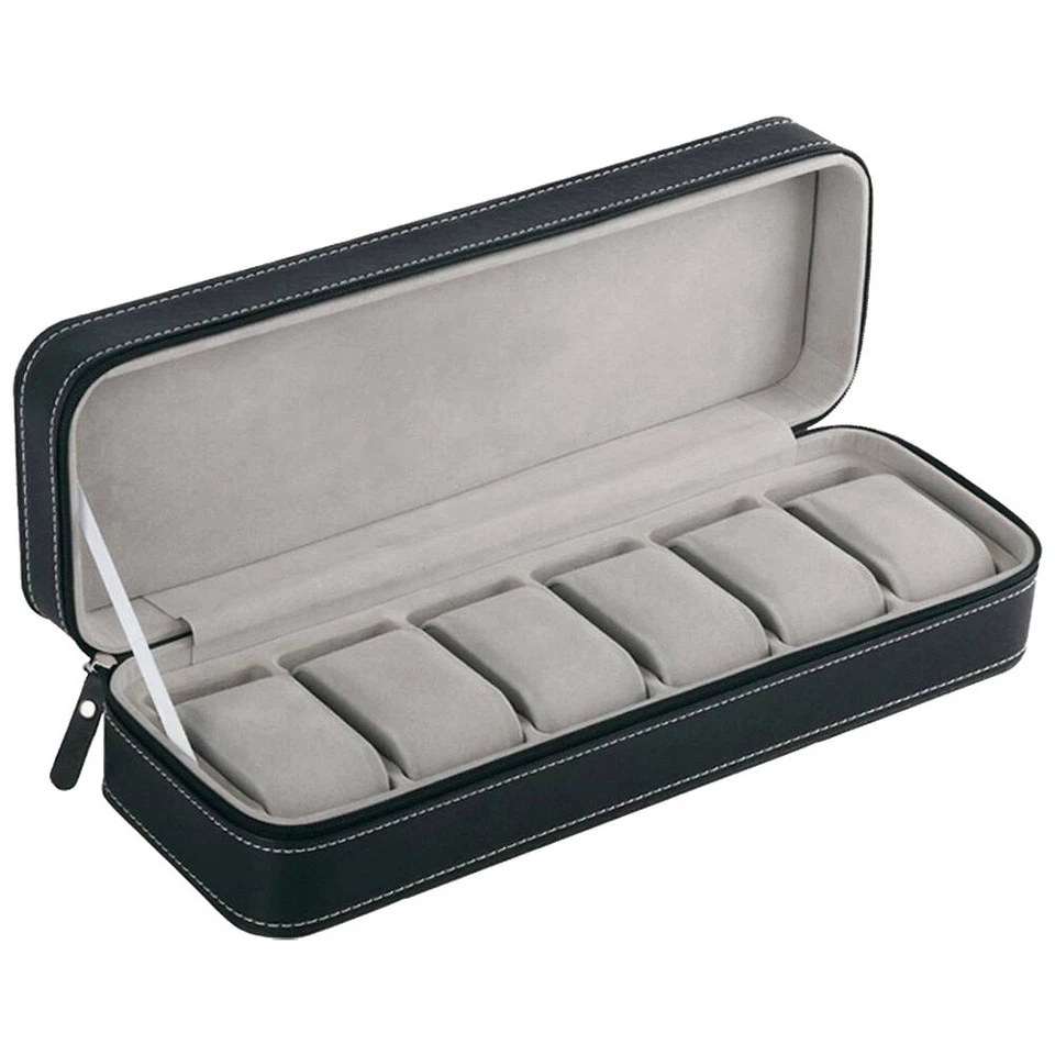 Tragbare 6 Fächern Uhrenbox Reise-Reißverschluss Sammleruhr Aufbewahrungsbox - Bild 4 von 4