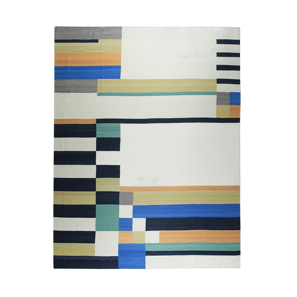 EORC Hand-Knotted Wool Modern Flat Weave Rug, Multicolored | Vibrant and Stylish - Image 2 of 4