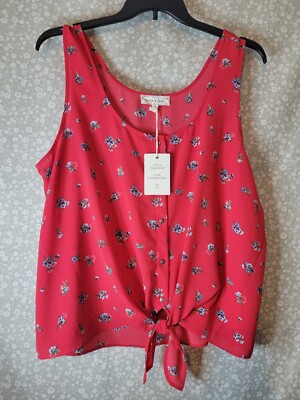 NWT Gypsy & Jade Sleeveless Tank Top W/Tied Waist Button Down Guava Red