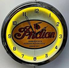 16" INDIAN Motorcycle Since 1901 Old Sign Yellow Neon Clock 