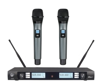 Professional Wireless Microphone System Dual UHF Band Wireless Handheld 2 MICS