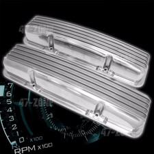 Aluminum For Chevy Sb 283-400 Short Valve Covers Full Finned - Polished Wo Hole
