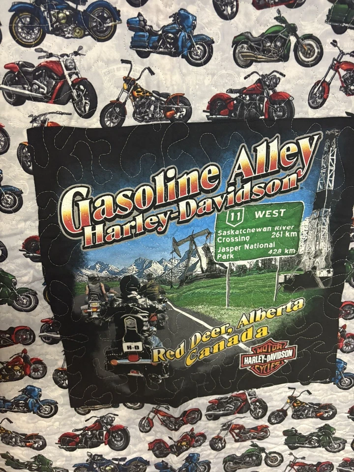 Harley Davidson 🏍️ Edredón hecho a mano cosido a mano EXCELENTE estado expuesto Foto 3 de 4