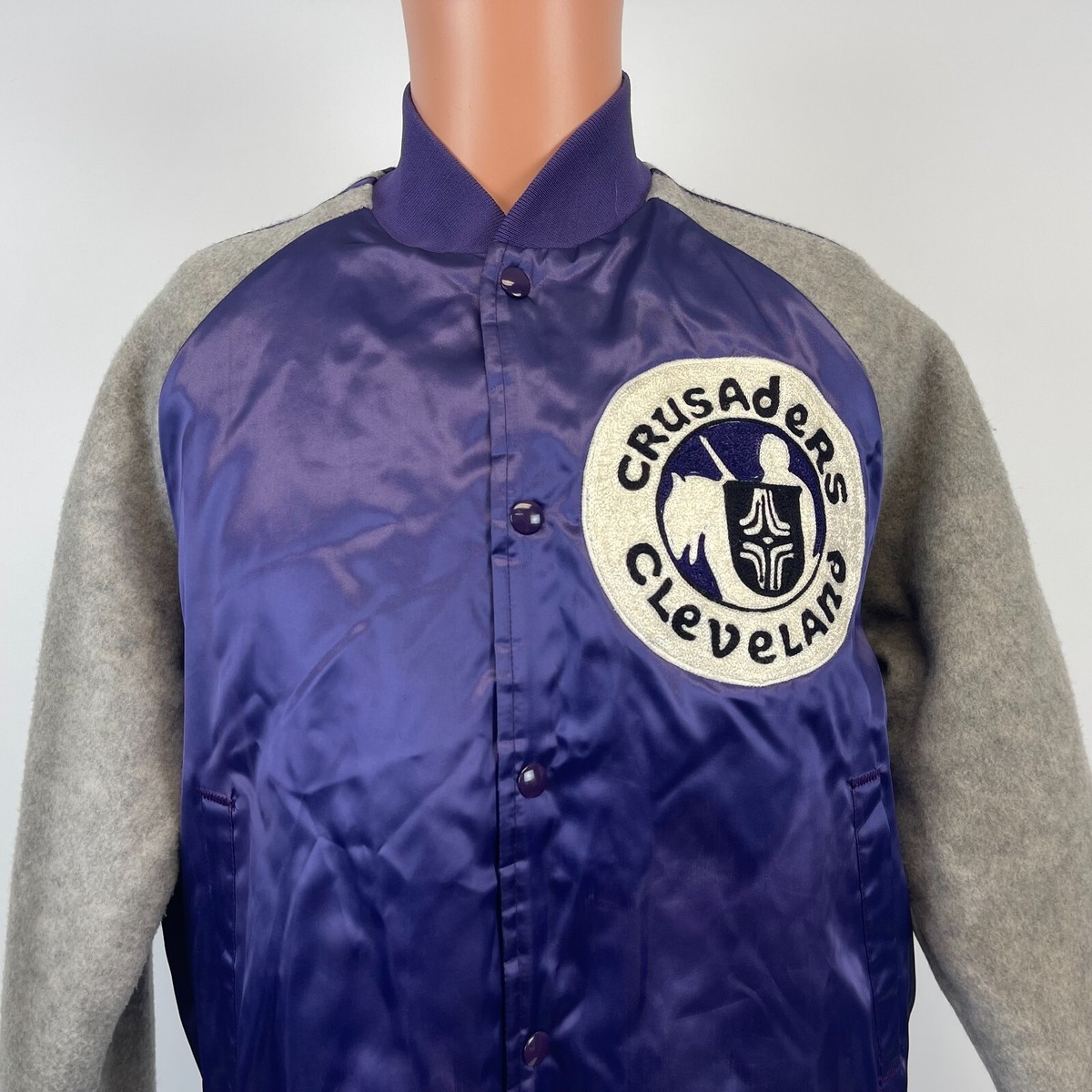 Cleveland Crusaders Satin Varsity Jacket Vtg 70s World Hockey 