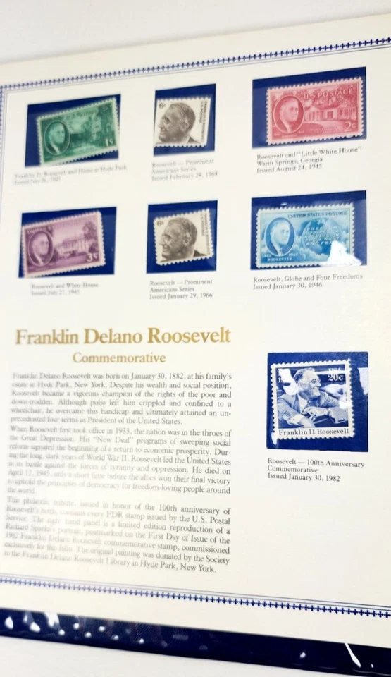 Vintage 1982 Franklin Delano Roosevelt 1950 FDC & mint stamps in PCS 8X10 folio - Image 3 of 4