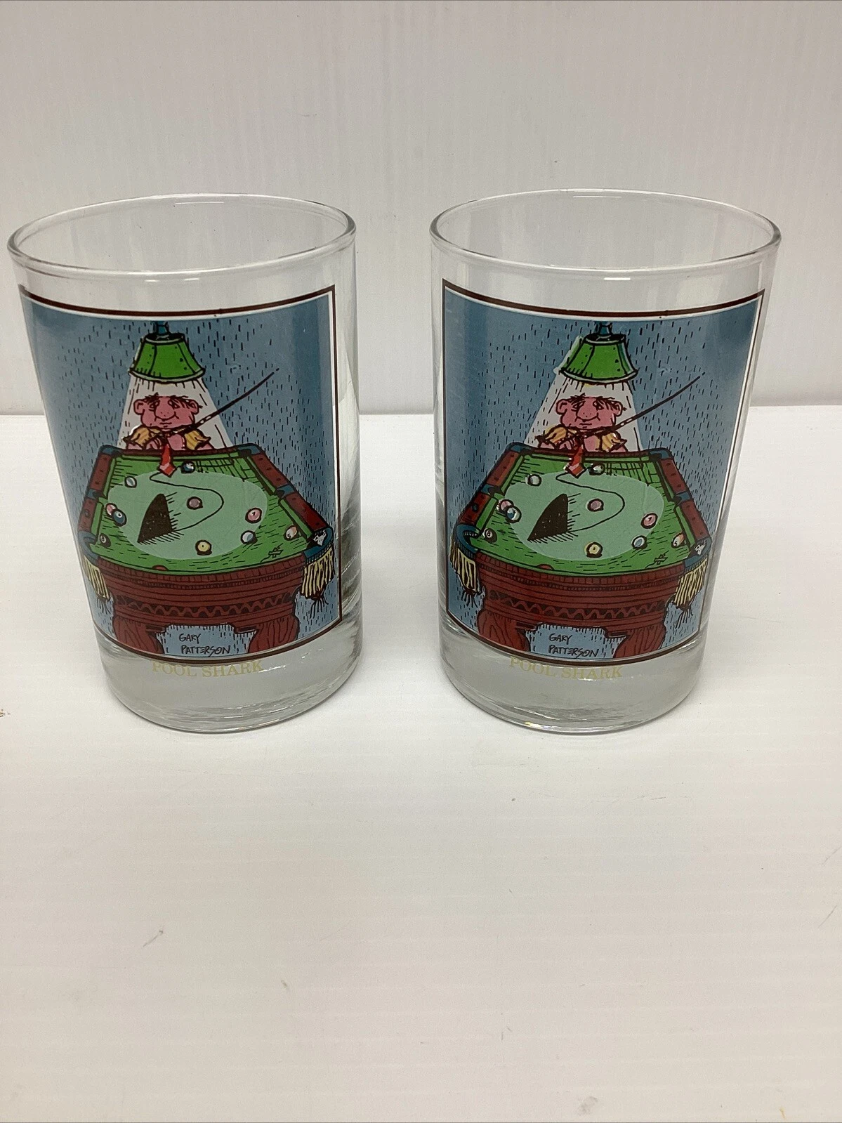 Pair of Vintage Arby's 1982 Thought Factory Glasses~Pool Shark~By Gary Patterson