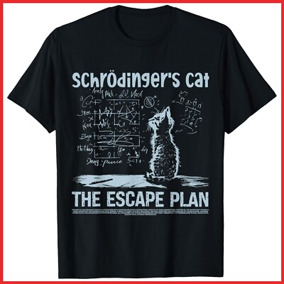 Schrödingers Cat The Escape Plan Funny Science Teacher Black Cotton T-Shirt