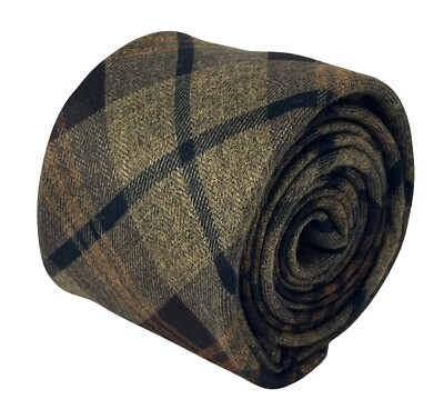 Frederick Thomas Designer Tweed Wolle Herren Krawatte - Brown & Grau - Kariert