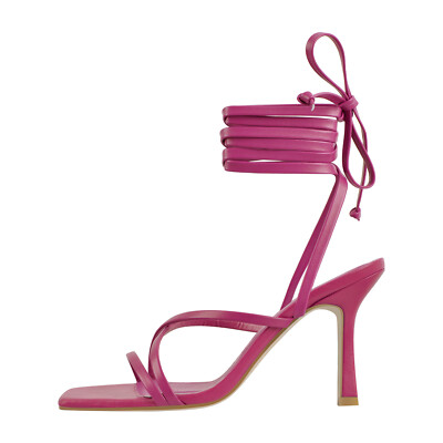 Women's Square Toe Stiletto Sandals Gladiator Lace Up High Heel Party Sexy Shoes