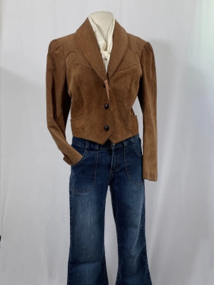 Ms. Pioneer- 70’s vintage tan suede genuine leather western short jacket