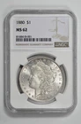 1880 $1 Silver Morgan Dollar NGC MS 62 White Coin with New Holder