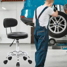 Rolling Garage Stool Adjustable Mechanic Work Shop Seat Salon Chair Black/White