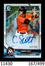 1-2018 BOWMAN CHROME DRAFT REFRACTOR AUTO CONNOR SCOTT MARLINS 167/499