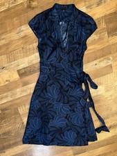 Banana Republic Navy Whimsy Career V-Neck Cap Sleeve Fit Flare Wrap Dress Size 4