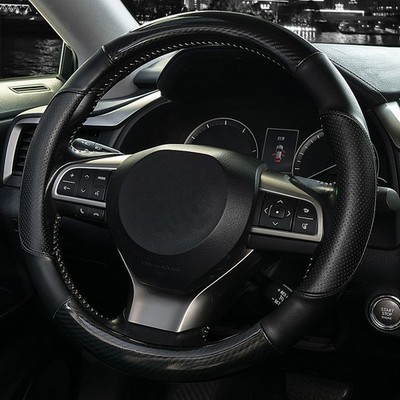 Carbon Fiber Leather Steering Wheel Cover Black Anti-Slip Car Accessories