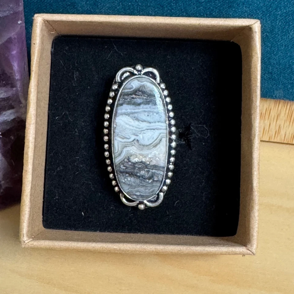 Crazy Lace Agate Natural Gemstone Cocktail Ring 925 Silver Plated Size L 1/2 6 - image 2 of 4