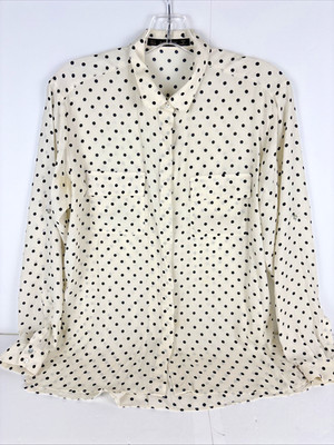 Zara Basic Ivory Black Polka Dot Button Front Long Sleeve Blouse Women s S