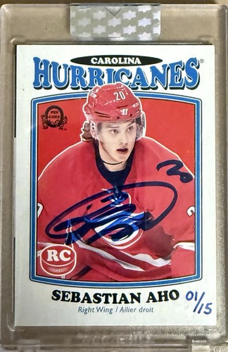 2019 UD BUYBACKS Sebastian Aho RC #1/15 AUTO OPC 2016 RETRO ROOKIE O-Pee-Chee