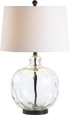 JONATHAN Y 26.5" Clear Glass and Black Metal LED Table Lamp, Transitional Farmho