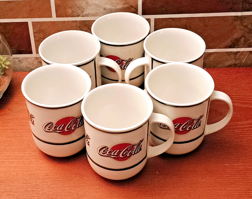 Set of 6 Coca-Cola White Ceramic Coffee Cups Mugs - Thumbnail 2