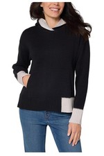 Peace Love World Women s Color Block Hooded Sweater Blk