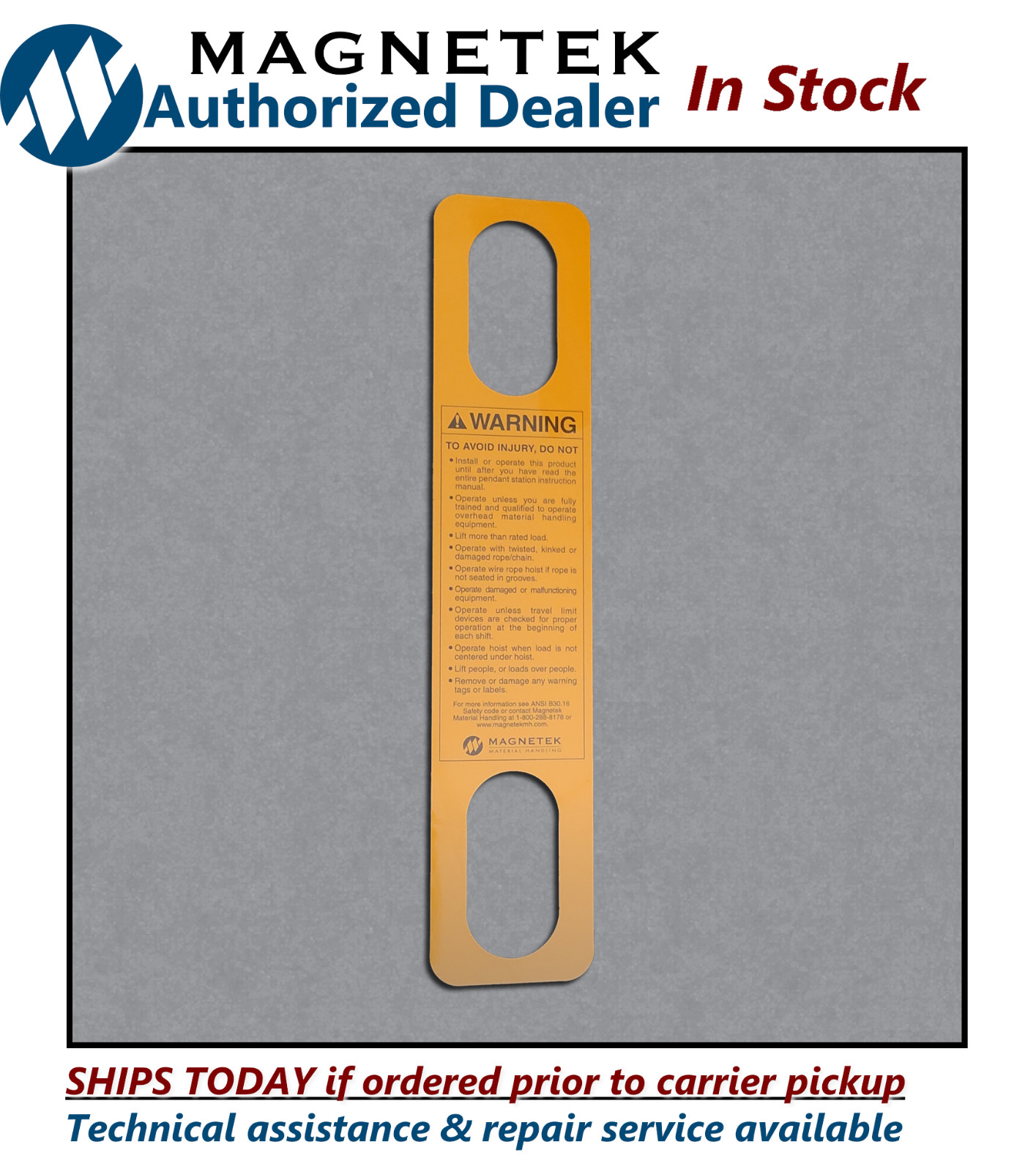 ⚠️ Orange Crane Safety Warning Tag for SBN/SBP2 Pendant ⚠️ - Magnetek 126-11079