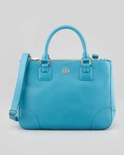 Tory Burch Robinson Double-Zip Tote Bag Purse Electric Eel Blue Hand Bag