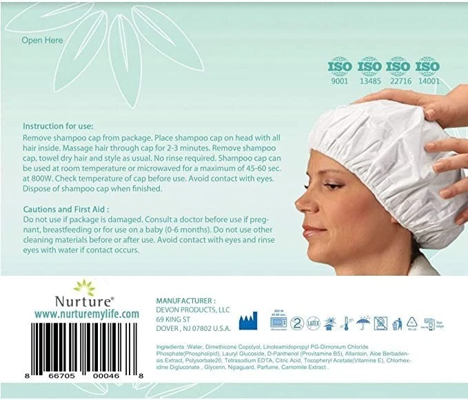 Nurture No Water Rinse-Free Shampoo Cap | 24 Stück wasserlose Haarwäsche