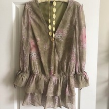 Fashion Nova Bohemian Bliss Belted Chiffon Mini Dress Olive Size Small