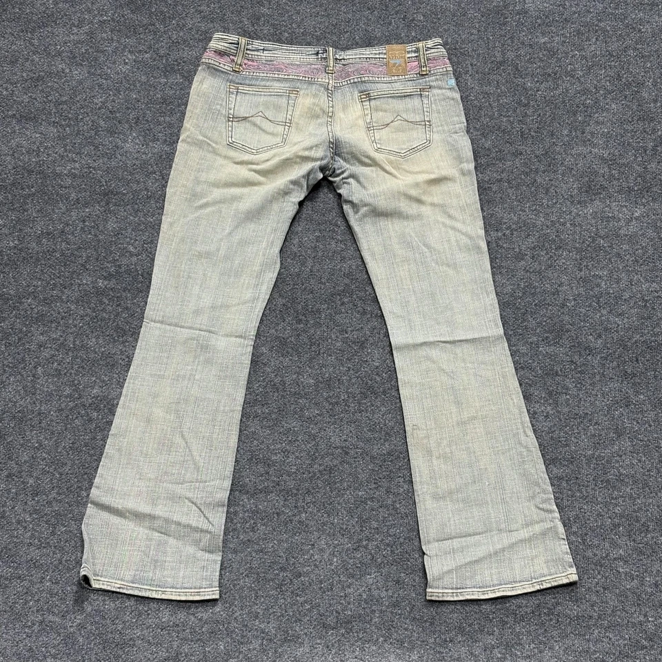 Pantalones de mezclilla Azzure Jeans para mujer 33W 31L acampanados elásticos rosa bordado claro Y2K Foto 2 de 4